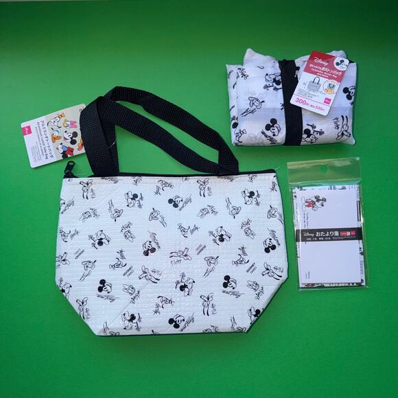 Vintage Disney Mickey Mouse Black White Lunch Tote Travel Luggage Bag Set Japan - Picture 9 of 12